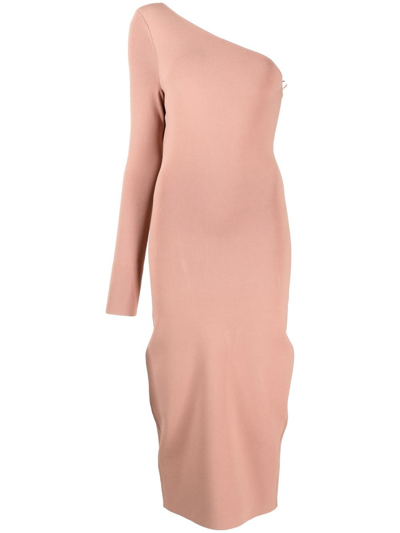 Victoria Beckham Ribbed-detail One-shoulder Dress In Brown