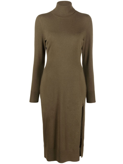 Michael Michael Kors Roll-neck Knitted Midi Dress In Grün