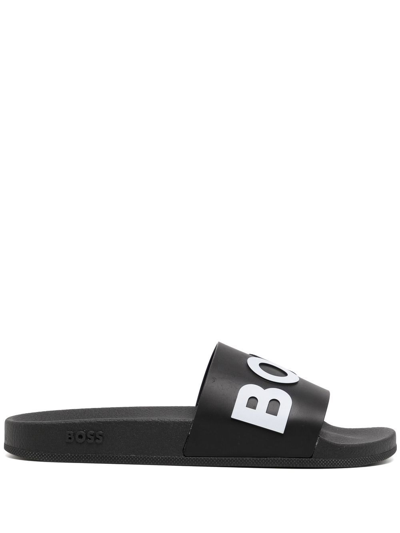 Hugo Boss Logo-print Slides In Black