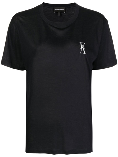 Emporio Armani Embroidered-logo Cotton T-shirt In Black