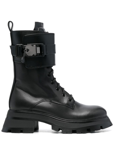 Dkny 55mm Sava Buckle-detail Combat Boots In Schwarz