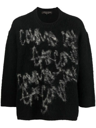 Comme Des Garçons Homme Deux Comme Des Garcons Homme Plus Oversized Carded Wool Sweater With Jacquard Lettering In Schwarz