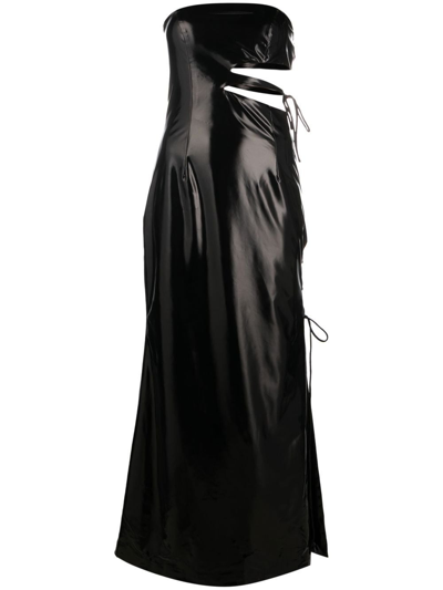 Rotate Birger Christensen Black Vinyl Cut-out Maxi Dress