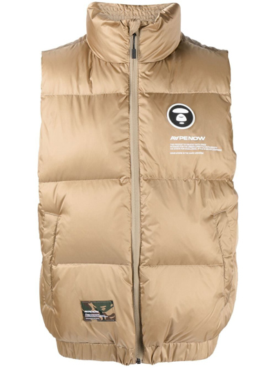 Aape By A Bathing Ape Satin Down Padded Gilet In Braun
