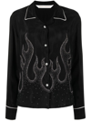 Palm Angels Flame-embroidered Shirt Crystal Embellishments In Schwarz