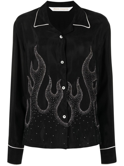 Palm Angels Flame-embroidered Shirt In Black