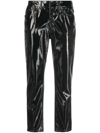 Dondup Cropped Faux-leather Trousers In Schwarz