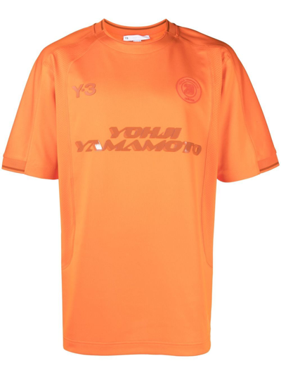 Y-3 Yohji Football Logo Print Crewneck Short Sleeve T-shirt In Orange