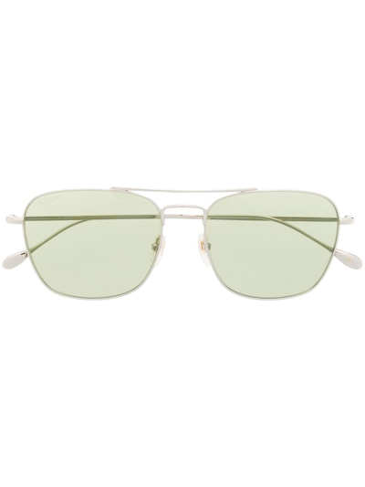 Gucci Rectangle-frame Tinted-lens Sunglasses In Silver