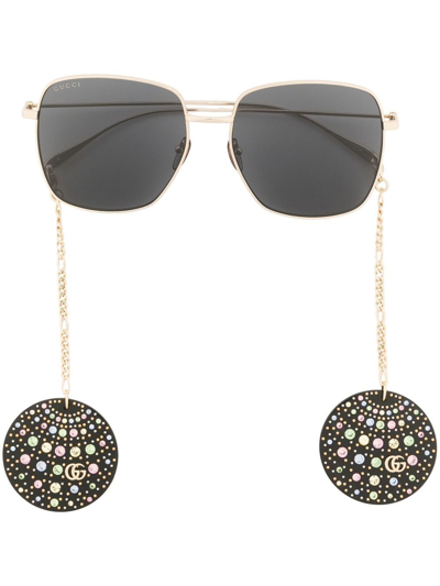 Gucci Embellished Square-frame Sunglasses In Gold