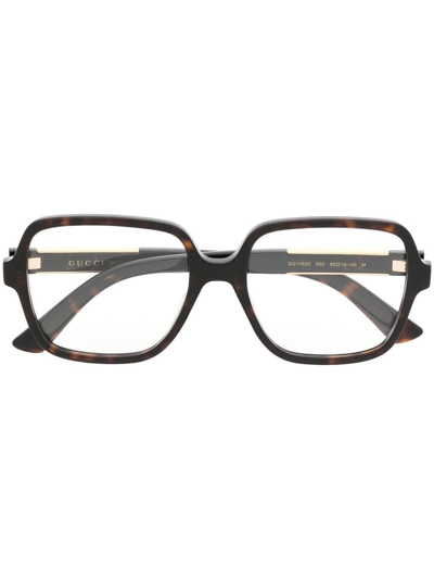 Gucci Square Frame Tortoiseshell Glasses In Brown