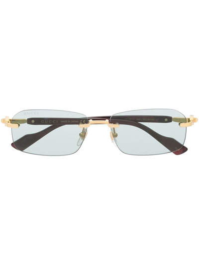 Gucci Rimless Rectangle-frame Sunglasses In Gold