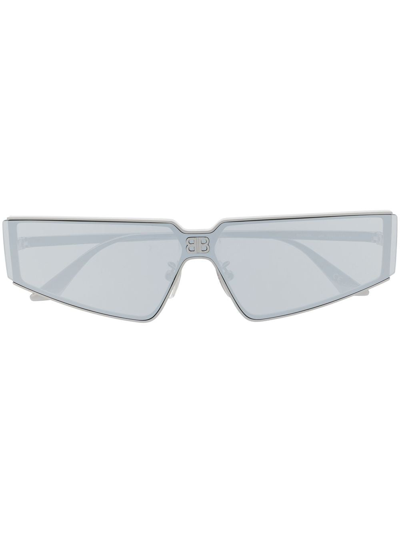 Balenciaga Shield 2.0 Rectangle-frame Sunglasses In Silver
