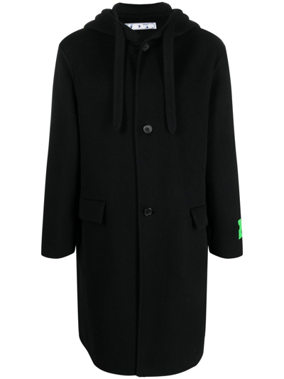 Off-white Hooded Single-breasted Cashmere Coat In Black