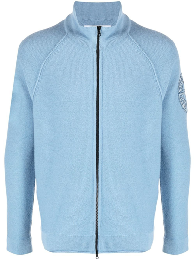 Stone Island Compass-embroidery Zip-up Cardigan In Blau
