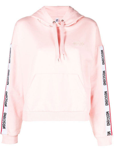 Moschino Logo-tape Cotton Hoodie In Rosa