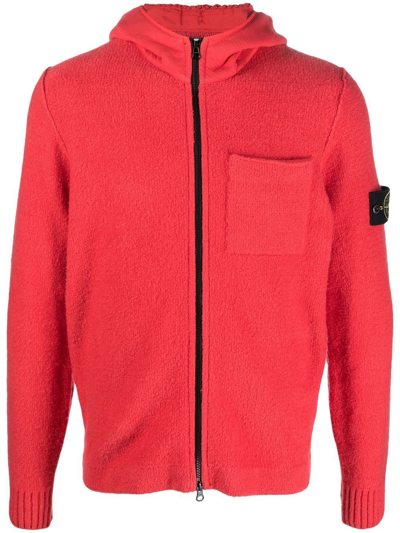 Stone Island Compass-patch Fleece Zip-up Hoodie In Rot