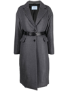 Prada Single-breasted Belted Cashmere Coat In Grigio