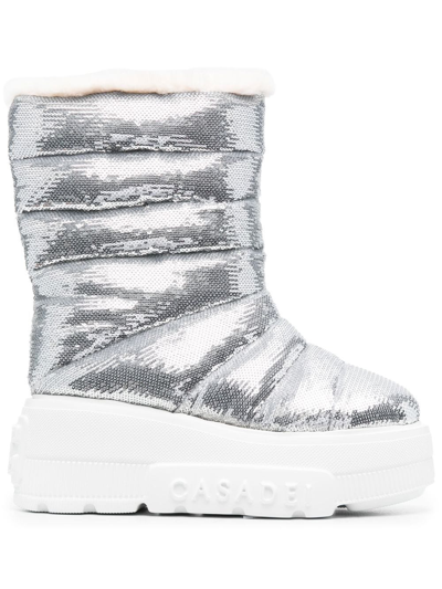 Casadei 80mm Sequin-embellished Chunky Boots In Grau