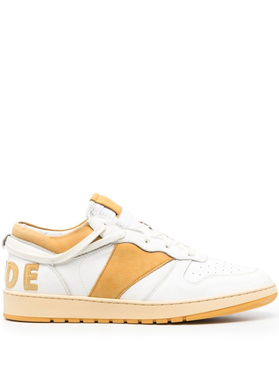 Rhude Rhecess Logo-appliquéd Distressed Leather Sneakers In White