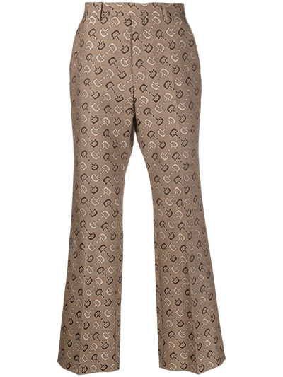 Gucci Straight-leg Cropped Logo-jacquard Cotton And Wool-blend Twill Trousers In Brown