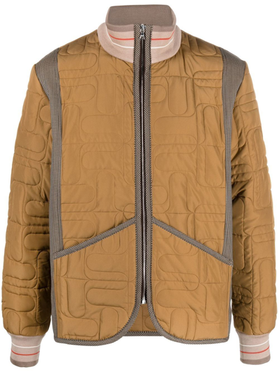 Wales Bonner Contrast-panel Quilted Bomber Jacket In Brown
