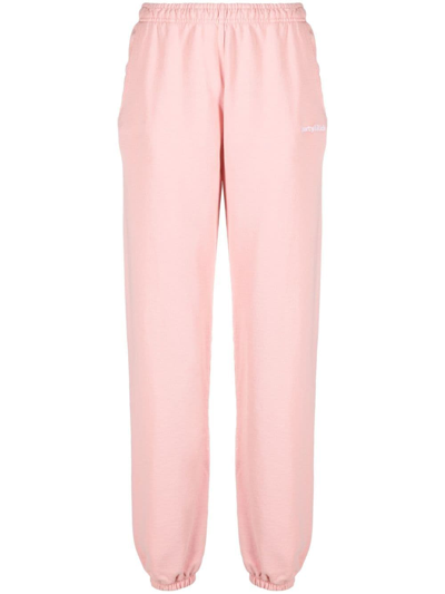 Sporty And Rich Embroidered Cotton-jersey Track Pants In Rose & White
