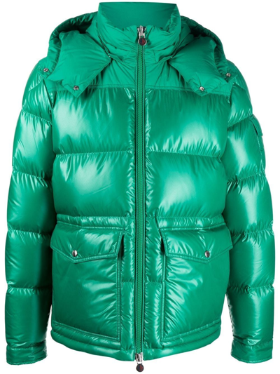 Moncler Feather-down Hooded Puffer Jacket In Green