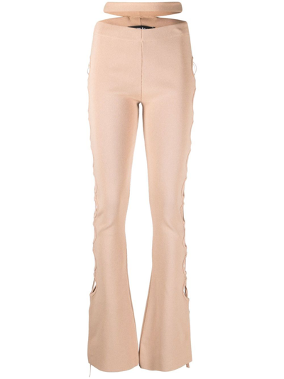 Andreädamo Cut-out Stretch-knit Flared Trousers In Neutrals