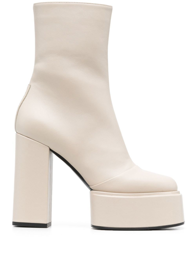 3juin Iara 080 High Heels Ankle Boots In Beige Leather In Butter