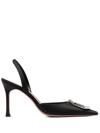 Amina Muaddi Satin Camelia Slingback Pumps 105 In Schwarz