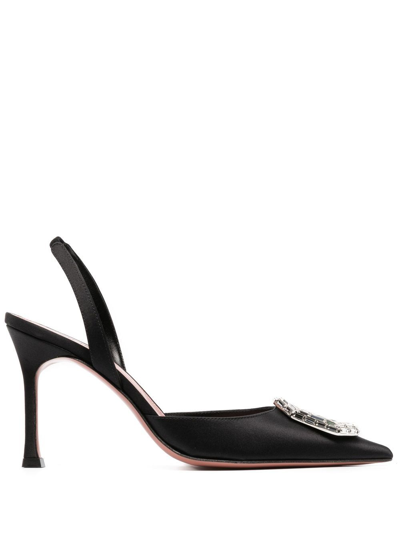 Amina Muaddi Satin Camelia Slingback Pumps 105 In Black