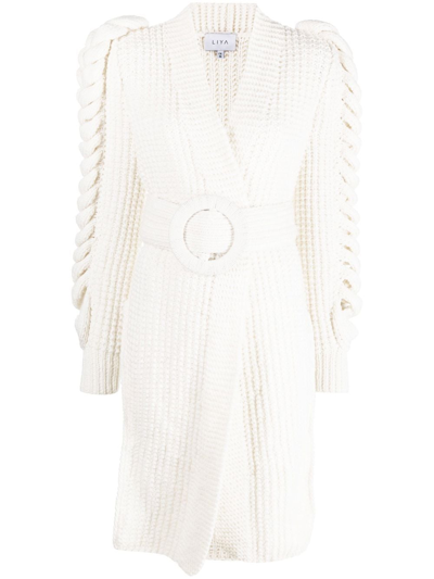 Liya Chunky-knit Belted Cardigan In White