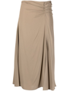 Semicouture Silk-blend High-waisted Midi-skirt In Beige