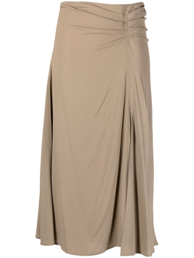 Semicouture Silk-blend High-waisted Midi-skirt In Nude