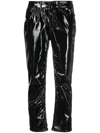 Dondup Cropped Faux-leather Trousers In 999 Black