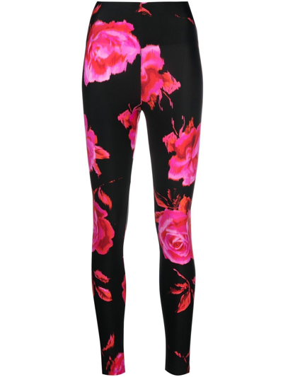 The Andamane Black Leggings With A Floral Print In Multicolor