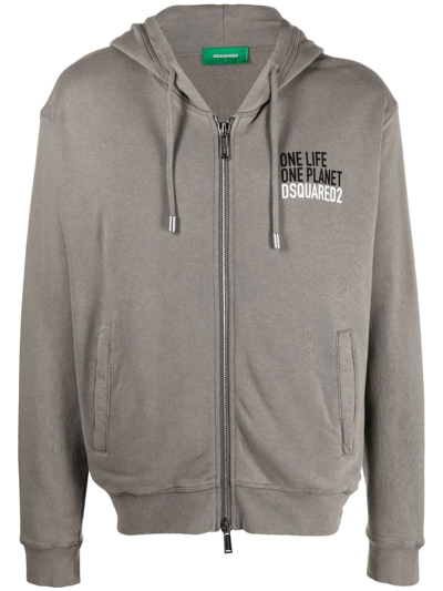 Dsquared2 Logo Print Zip-up Hoodie In Grau