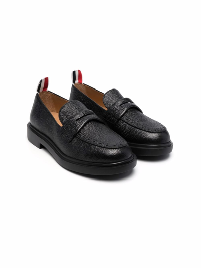 Thom Browne Kids' Pebbled-leather Loafers In Black