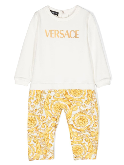 Versace Babies' Barocco-print Romper In White