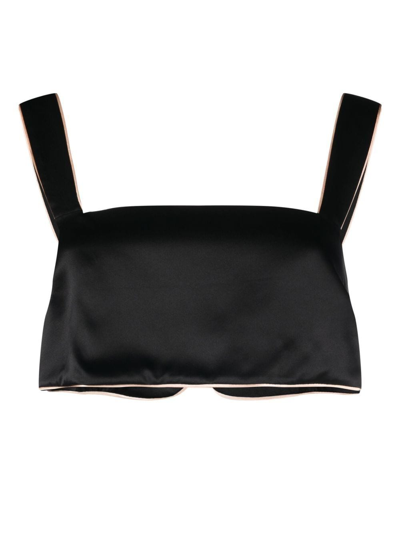 Kiki De Montparnasse Satin Cropped Bandeau Top In Black