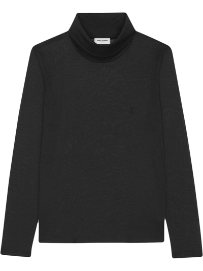 Saint Laurent Roll Neck Silk Sweatshirt In Black