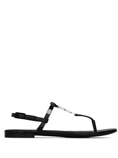 Saint Laurent Cassandra Sandals In Leather With Monogram In Black