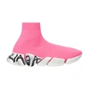Balenciaga Speed 2.0 Graffiti Stretch-knit High-top Sneakers In Fluo Pink