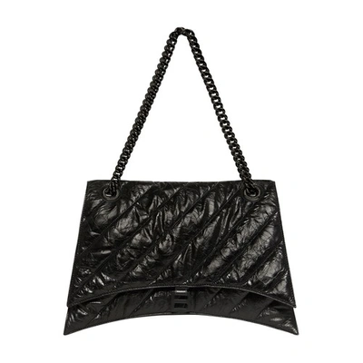 Balenciaga Crush Medium Quilted Chain Shoulder Bag In Black