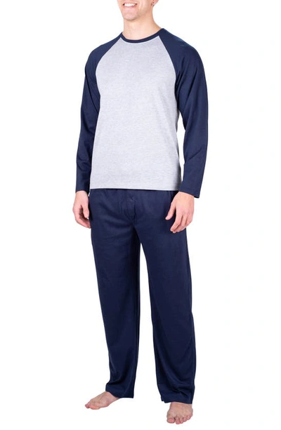 Sleephero Raglan Long Sleeve T-shirt & Pants 2-piece Pajama Set In Light Grey W/ Charcoal Grey