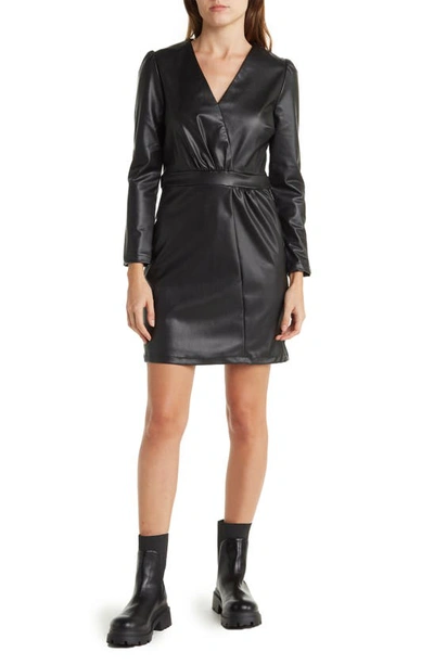 Lucy Paris Faux Leather Long Sleeve Dress In Black