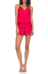 Flora By Flora Nikrooz Kit Lace Trim Satin Camisole & Shorts 2-piece Pajama Set In Red