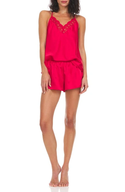 Flora By Flora Nikrooz Kit Lace Trim Satin Camisole & Shorts 2-piece Pajama Set In Red