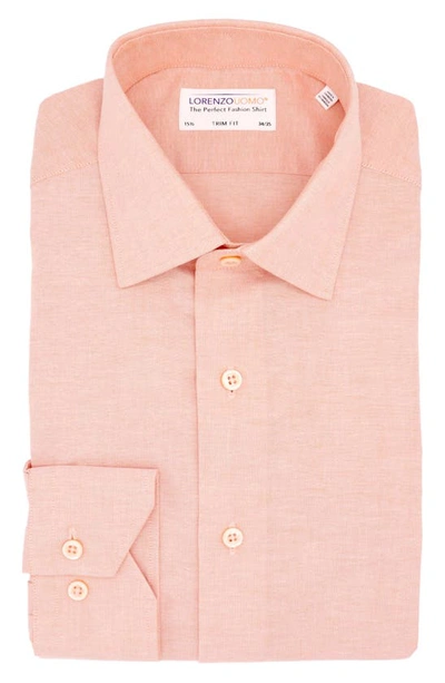 Lorenzo Uomo Solid Stretch Trim Fit Dress Shirt In Tangerine
